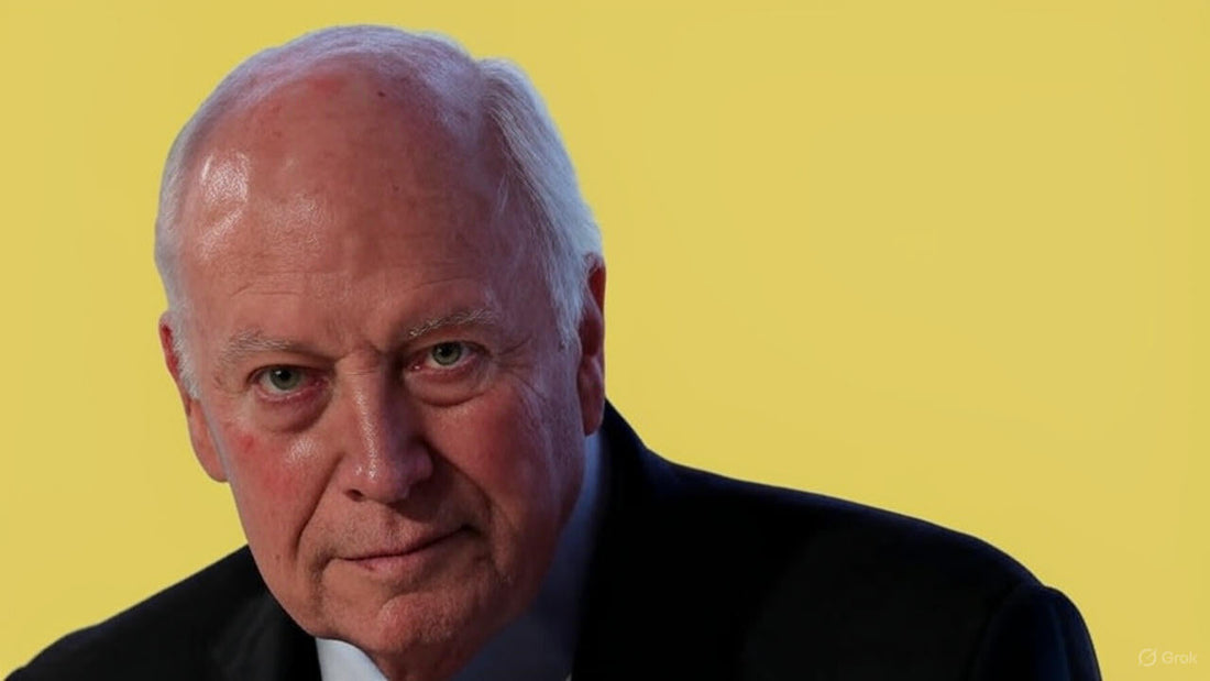 Obituary-style image of Dick Cheney highlighting his role in post-9/11 policy and global politics