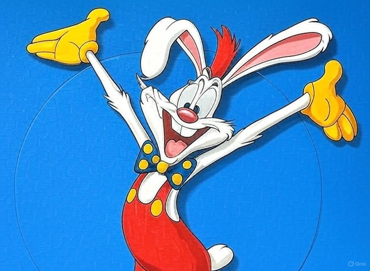 Roger Rabbit jumping in Toontown, symbolizing the character’s big comeback