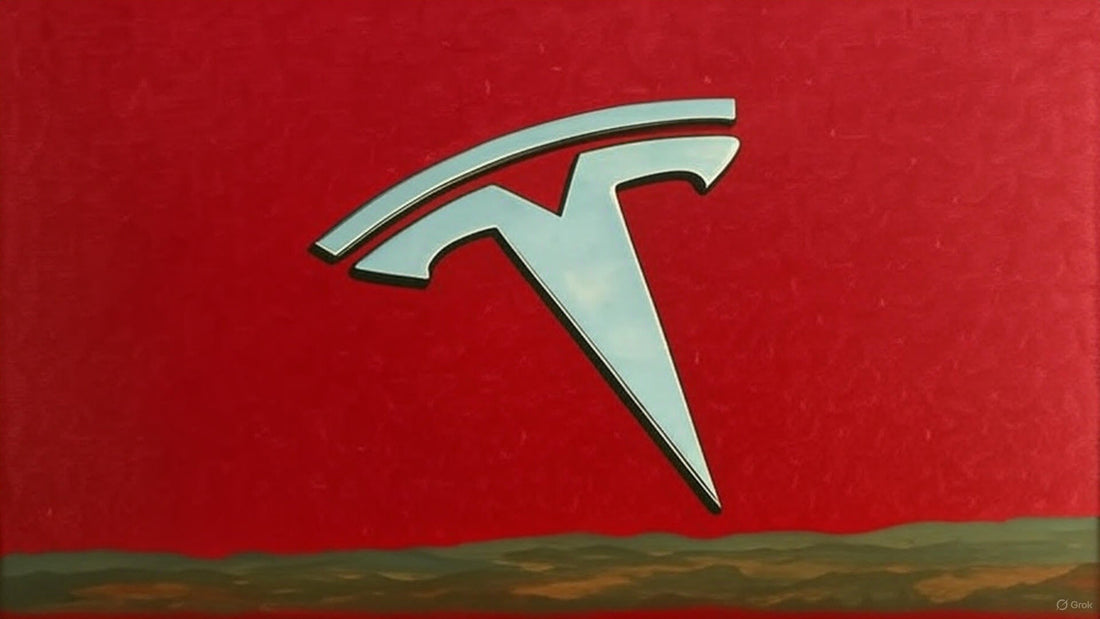 Illustration of Tesla car navigating heavy Indian traffic, symbolizing the challenge of autonomous driving in India.